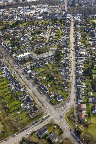 Aerial view, residential area local view district Rentfort, street crossing Kirchhellener Straße