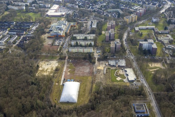 Aerial view, Städt. Kita Berliner Straße Kindergarten, construction site with new kindergarten on