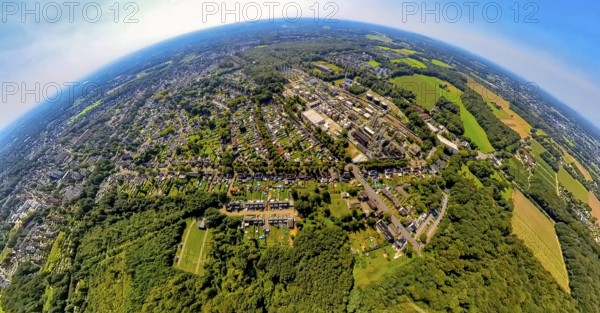Aerial view, Ineos Phenol GmbH chemical plant, residential area Zweckel and gardens with swimming
