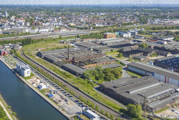 Aerial view, Hafenstrasse industrial estate, voestalpine and Thyssen Draht AG on the Datteln-HAmm