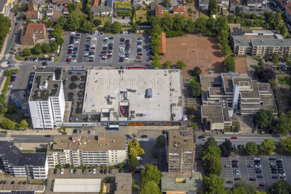 Aerial view, Rathaus-Center and Höveler Markt, Bürgeramt Terrassenhaus, car parks, high-rise