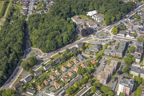 Aerial view, roundabout and cycle paths Friedrich-Ebert-Straße and Hammer Straße with Evangelical