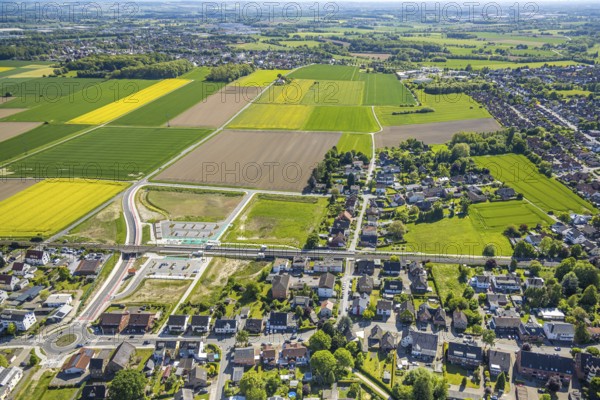 Aerial view, planned local transport connection with stop in Westtünnen, construction site at