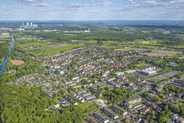 Aerial view, residential area, view of Uentrop, construction site at the corner of