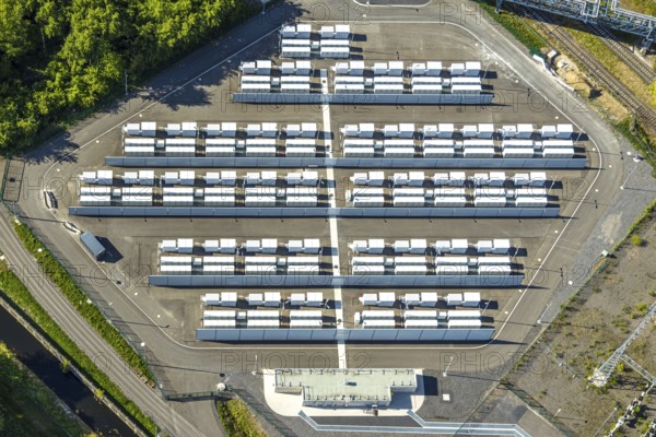 Aerial view, battery storage site of RWE power plant Westfalen, Uentrop, Hamm, Ruhr area, North