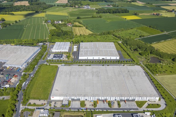 Aerial view, Hellweg Logistik and Delta Stahl in the Oberster Kamp industrial estate on the A2
