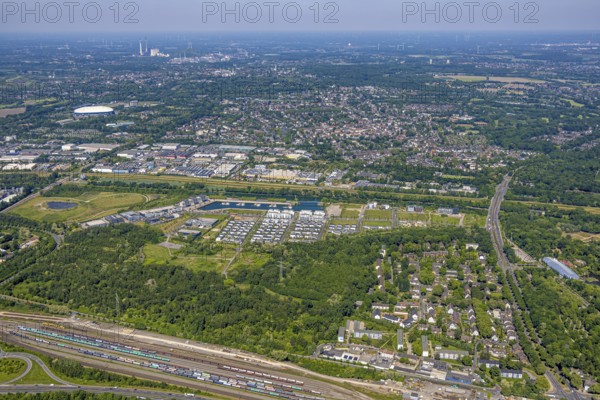 Aerial view, Graf Bismarck Johannes-Rau-Allee urban quarter, residential complex and Stölting