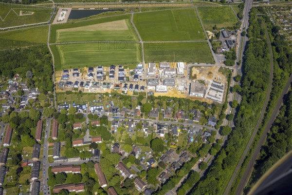 Aerial view, construction site and new housing estate WohnSiedlung Am Glückauf Park Hassel - Park