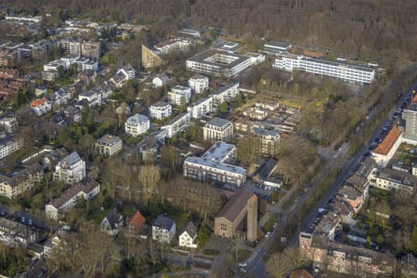 Aerial view, construction site and new building for apartment blocks on Goldbergstraße,