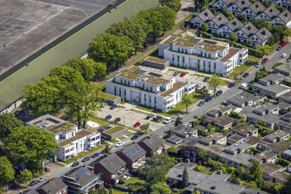 Aerial view, Schützenstraße development area, green roof, Hamm, Ruhr area, North Rhine-Westphalia,