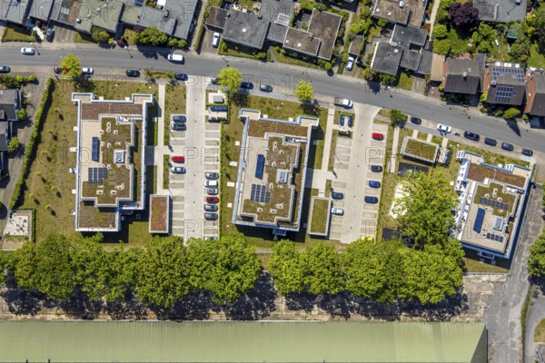Aerial view, Schützenstraße development area, green roof, Hamm, Ruhr area, North Rhine-Westphalia,