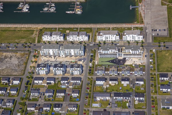 Aerial view, Graf Bismarck Johannes-Rau-Allee neighbourhood, residential complex at the Stölting