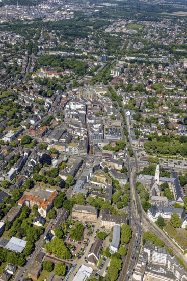 Aerial view, City centre Gelsenkirchen-Buer Hochstraße with cathedral catholic provost church St.