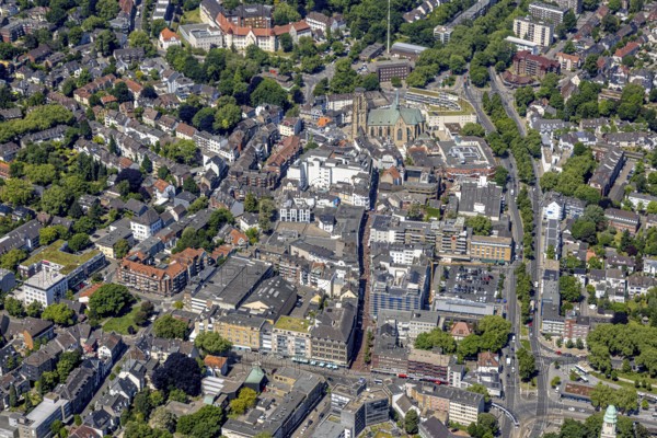 Aerial view, City centre Gelsenkirchen-Buer Hochstraße with cathedral catholic provost church St.