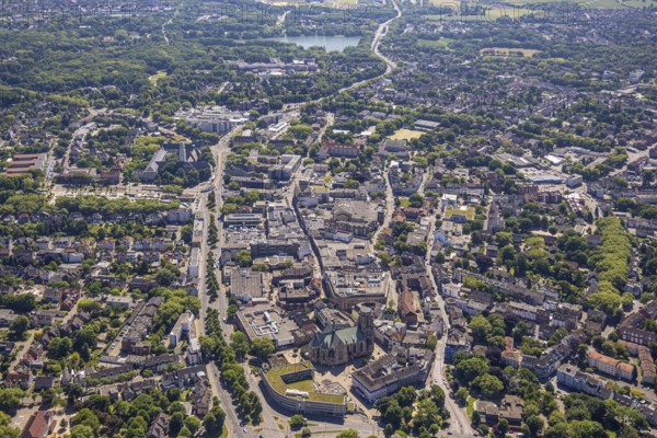 Aerial view, City centre Gelsenkirchen-Buer Hochstraße with cathedral catholic provost church St.