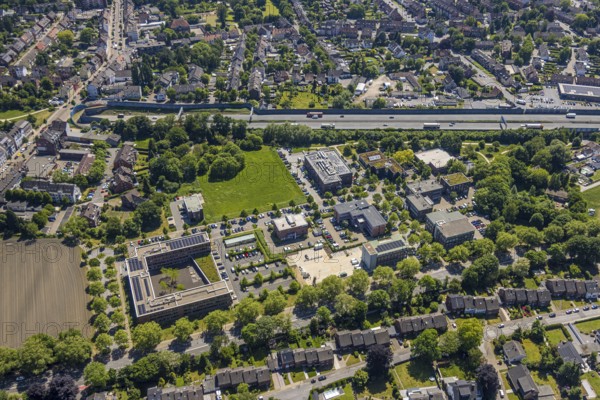 Aerial view, Schloss Berge office park with Gelsenkirchen tax office, Ludwig-Erhard-Straße