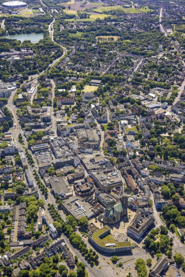 Aerial view, City centre Gelsenkirchen-Buer Hochstraße with cathedral catholic provost church St.