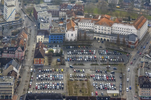 Aerial view, Johanniter-Kliniken Hamm general hospital, Santa-Monica-Platz car park Königstraße car