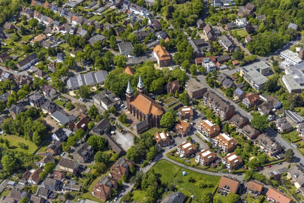 Aerial view, residential area with St. Stephanus church, St. Stephanus retirement home, Heessen