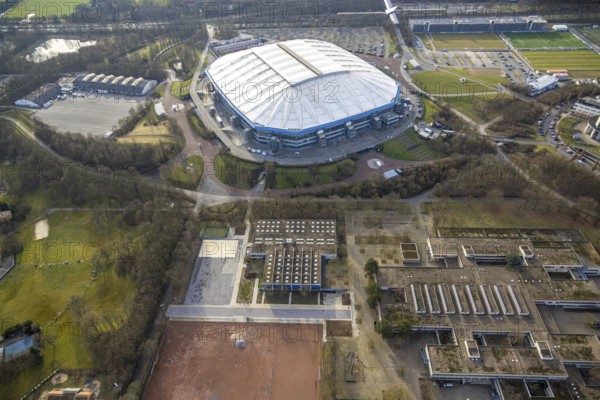 Aerial view, Berger Feld comprehensive school at the Bundesliga stadium Veltins-Arena of FC Schalke