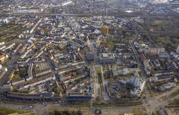 Aerial view, city centre view with Heinrich-König-Platz, Ebertstraße with tram subway,