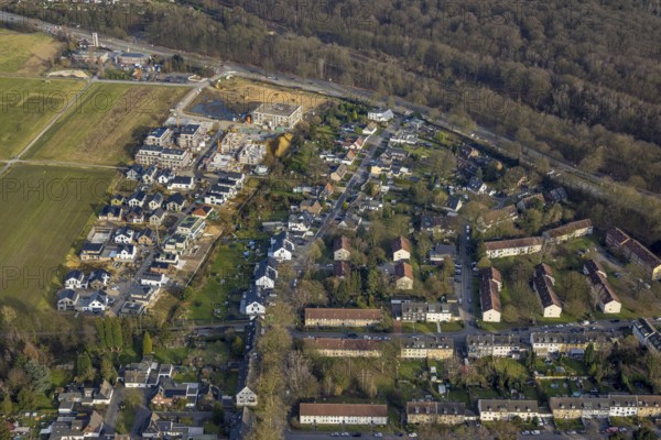 Aerial view, construction site and new housing estate WohnSiedlung Am Glückauf Park Hassel - Park
