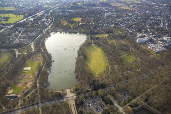 Aerial view, Berger See and Open Door Sports Centre, Berger Park, on the right Knappschaft Kliniken