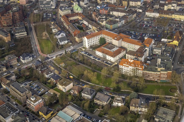 Aerial view, Johanniter-Kliniken Hamm general hospital and Südring car park, at the back