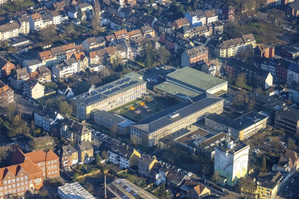 Aerial view, FLBK Friedrich-List-Berufskolleg Hamm and Eduard-Spranger-Berufskolleg, awning in the