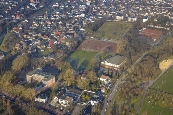 Aerial view, Glück-Auf-Stadion (Glückaufstadion) football stadium and tennis courts, sports