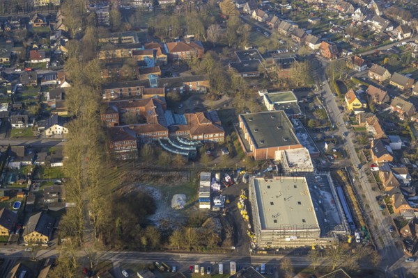 Aerial view, construction site triple gymnasium at Sophie-Scholl-Gesamtschule, Stefanstrasse,