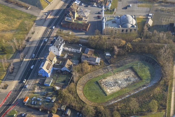 Aerial view, former Barbara Stadium SK Germania Herringen and DitiB Ulu Camii Mosque, Herringen