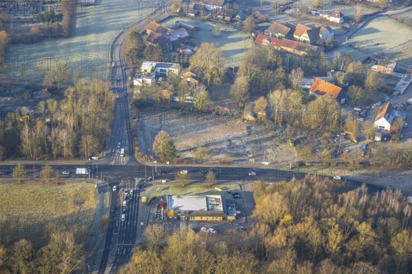Aerial view, intersection of Werler Straße, federal road B63 and Ostdorfstraße, former Kley garden