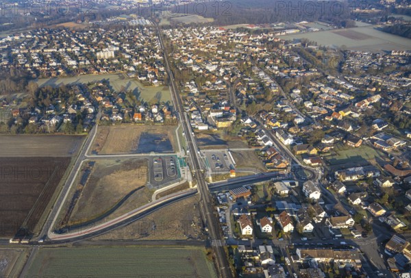 Aerial view, residential area Westtünnen, planned local transport connection with stop in