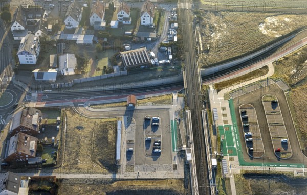 Aerial view, planned local transport connection with stop in Westtünnen, construction site on