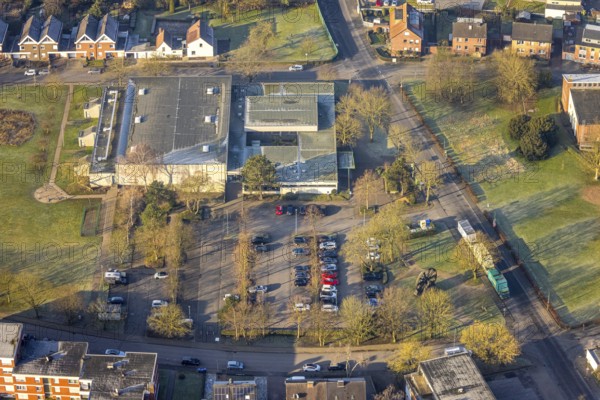 Aerial view, Sachsenhalle multi-purpose sports hall, car parks, Heessen district, Hamm, Ruhr area,