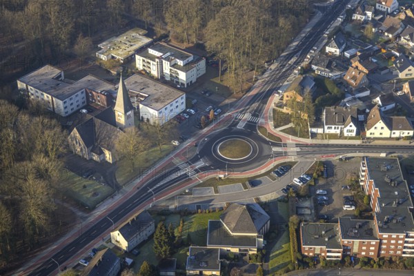 Aerial view, new roundabout Hammer Straße and Friedrich-Ebert-Straße next to the Protestant