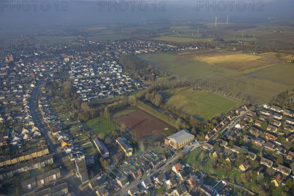 Aerial view, building area south of Horster Straße, Stefanhalle and old football pitch with