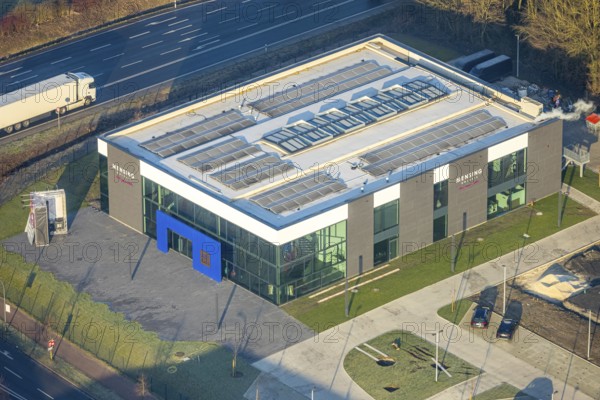 Aerial view, building site with new Mensing Galerie building on the corner of Werler Straße and