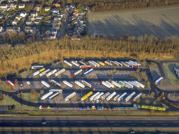 Aerial view, motorway A2 service area Serways service area Rhynern service area, truck parking