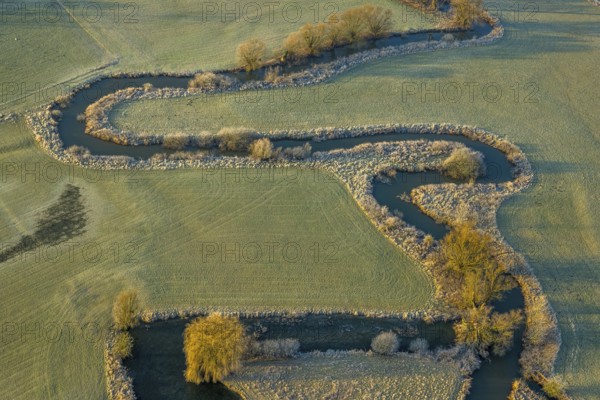 Aerial view, floodplain and river Ahse meander, Dorfwelver, Welver, Ruhr area, North