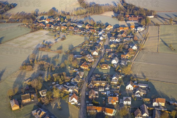 Aerial view, residential area, view of the district of Illingen surrounded by meadows and fields,