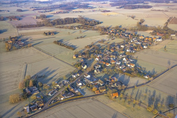Aerial view, residential area, view of the district of Illingen surrounded by meadows and fields,
