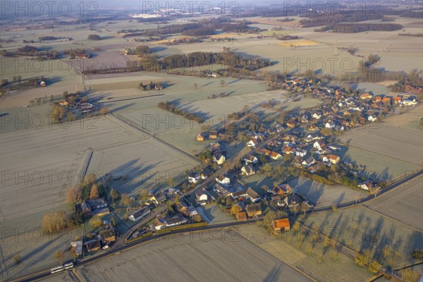 Aerial view, residential area, view of the district of Illingen surrounded by meadows and fields,