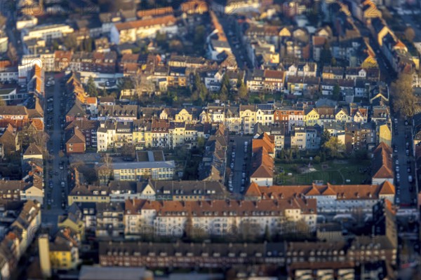 ATTENTION Photos with partial blurring caused by tilt technique on the lens side, aerial view,