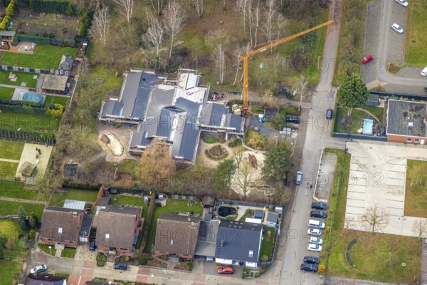 Aerial view, Arche Noah Herringen day care centre construction site, Herringen district, Hamm, Ruhr