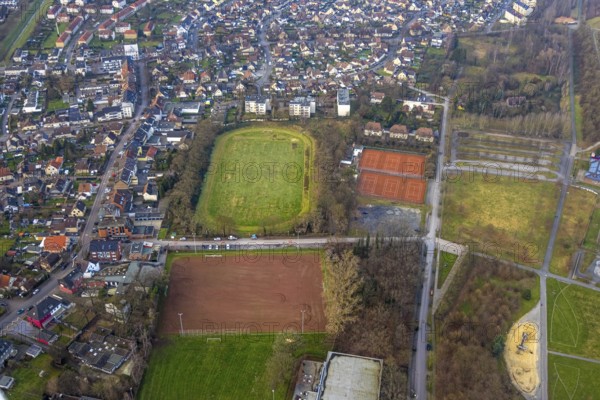 Aerial view, sports ground Glück-Auf-Stadion and tennis courts Tennisclub Herringen 1956 e. V.,
