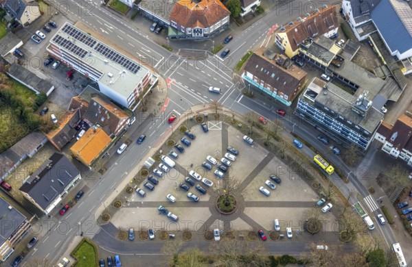 Aerial view, Protestant St. Victor's Church, construction site with new building and car park