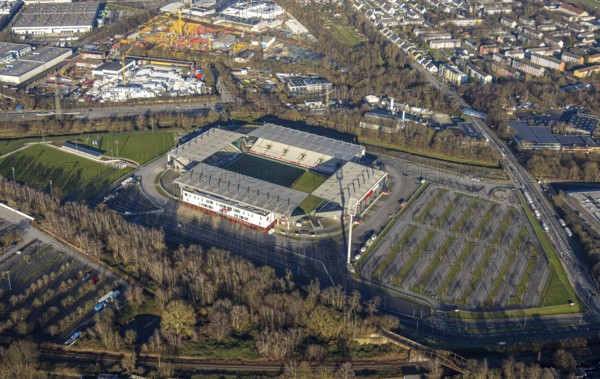 Aerial view, football stadium at the Hafenstraße of the club Rot-Weiß Essen, 3rd Bundesliga,