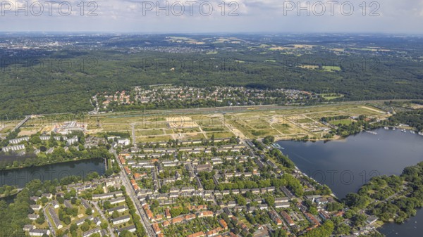 Aerial view, construction site of former marshalling yard Wedau for new Duisburg residential